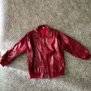 Winthra Oversized Red Faux Leather Bomber Jacket
